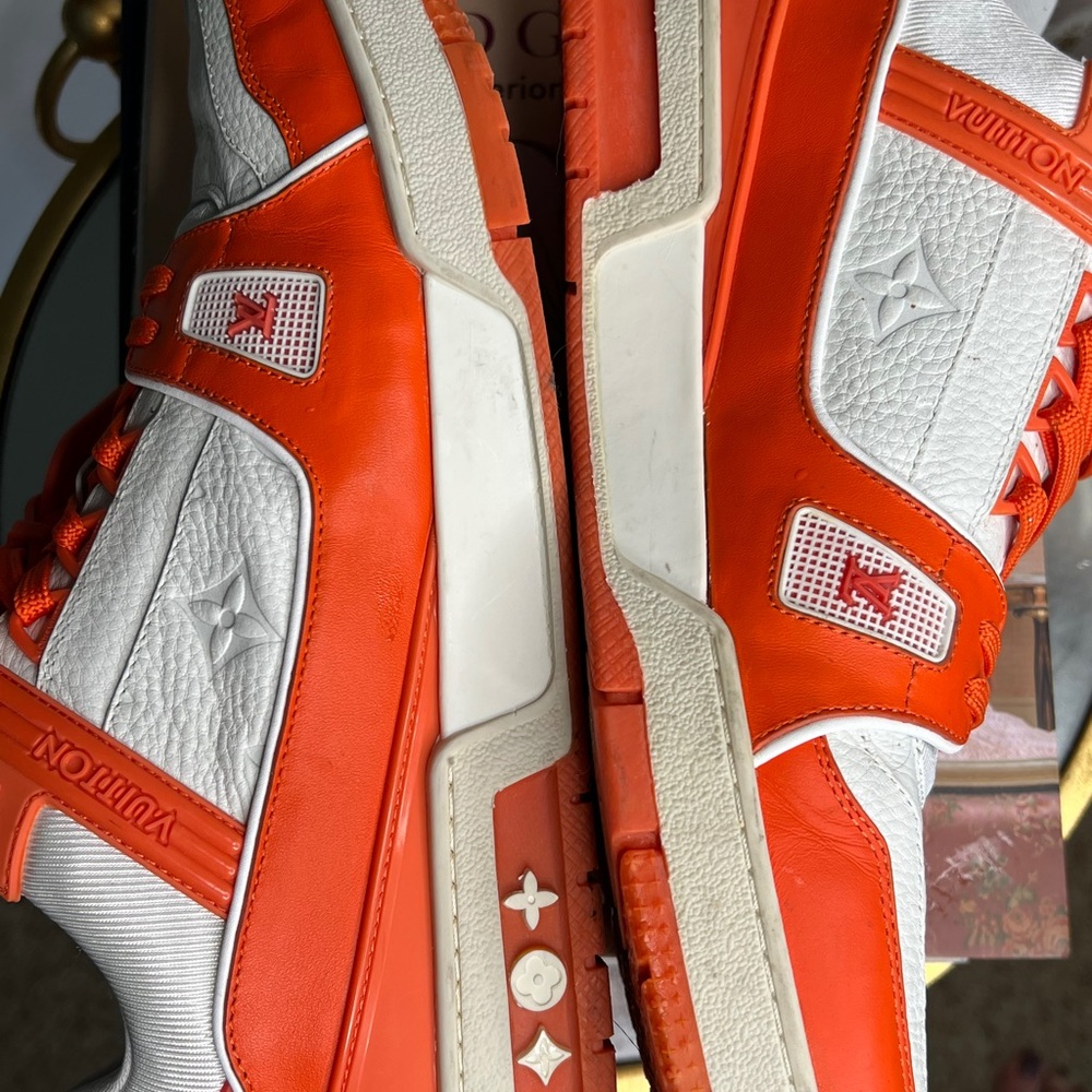Louis Vuitton Men's Vibrant Orange and White Sneakers - Picture 8 of 10